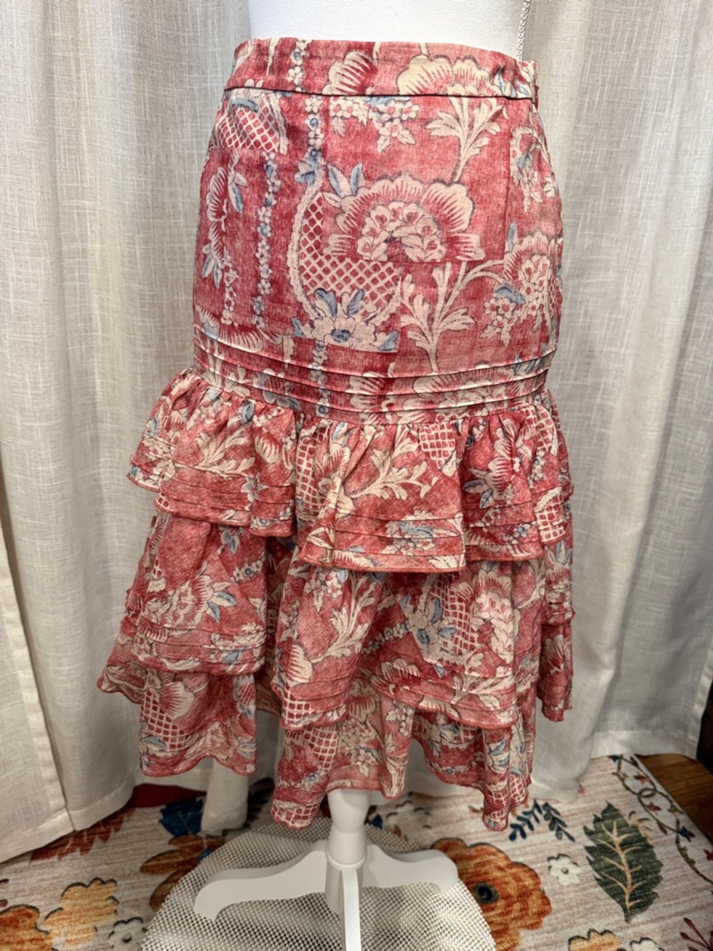 Lauren Ralph Lauren  Floral Tiered Ruffle Skirt Red Cotton Cottagecore Size 4